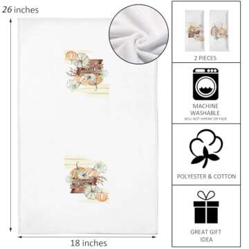 Seliem Fall Blue Pumpkin Patch Kitchen Dish Towel, Autumn Wooden Fence Bath Tea Bar Decorative Hand Absorbent Drying Cloth, Thanksgiving Watercolor Decor Sign Home Farmhouse Decorations 18” x 26”