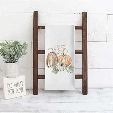 Seliem Fall Blue Pumpkin Patch Kitchen Dish Towel, Autumn Wooden Fence Bath Tea Bar Decorative Hand Absorbent Drying Cloth, Thanksgiving Watercolor Decor Sign Home Farmhouse Decorations 18” x 26”