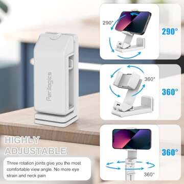 Perilogics Airplane Phone Holder Mount Universal in Flight Hands Free Viewing with Multi-Directional Dual 360 Degree Rotation (White)