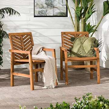 Walker Edison 2 Piece Outdoor Patio Chevron Wood Chair Set All Weather Backyard Conversation Garden ...