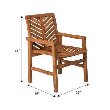 Walker Edison 2 Piece Outdoor Patio Chevron Wood Chair Set All Weather Backyard Conversation Garden Poolside Balcony, Set of 2, Brown