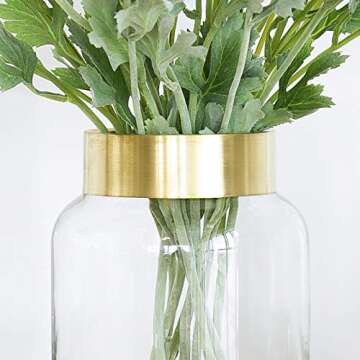 Cyl Home Vases Cylinder Clear Glass Flower Arrangement Vases Brass Gold Band Decor Dining Table Centerpieces Gifts for Wedding Housewarming Party, 8.7'' H x 5.9'' D