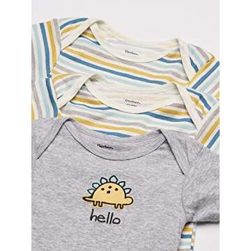 Gerber Baby Boy's 8-Pack Short Sleeve Onesies Bodysuits, Dinosaur Blue, Newborn