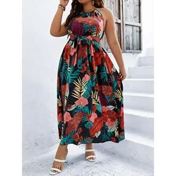 Floerns Plus Size Boho Sleeveless Halter Dress