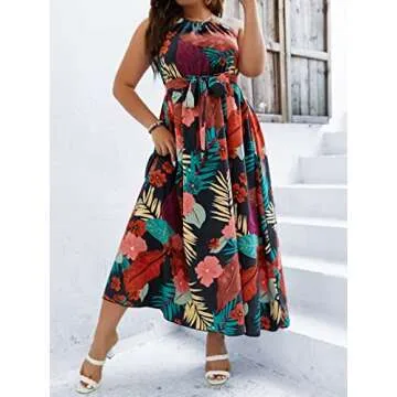 Floerns Plus Size Boho Sleeveless Halter Dress