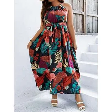 Floerns Plus Size Boho Sleeveless Halter Dress