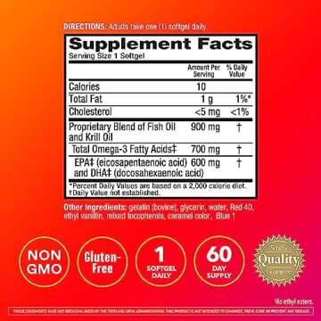 Megared Omega-3 Fish & Krill Oil Supplement 900mg - MegaRed Advanced 4in1, 60 softgels, 2x More Omega-3, Heart, Joint, Brain and Eye Supplement, Red, 60 Count
