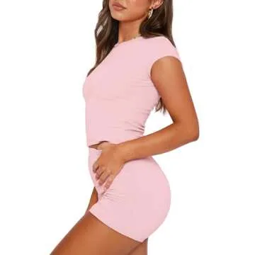 SAMPEEL Two Piece Sets for Women Summer Basic Lounge Pj Set Sleep Wear Pink M