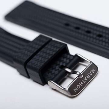 Marathon Watch 22mm Vulcanized Rubber Textured Watch Band/Strap - Made in Italy - WW005015 (Black)