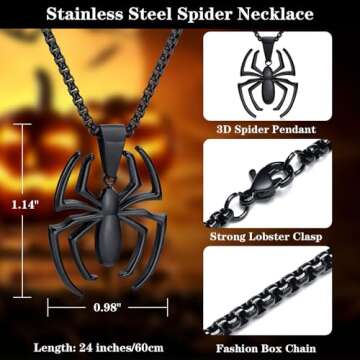 Hisatan Spiderman Gift Necklace Spider Pendant Necklace for Men, Silver/Gold/Black Stainless Steel Spider Chain Spider Man Christmas Gifts Jewelry for Spider-man Fans Men Women