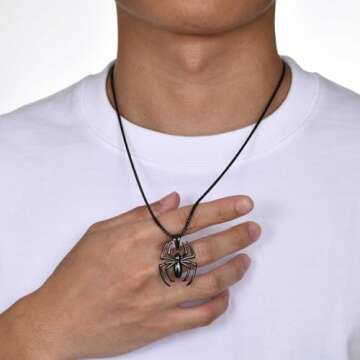 Hisatan Spiderman Gift Necklace Spider Pendant Necklace for Men, Silver/Gold/Black Stainless Steel Spider Chain Spider Man Christmas Gifts Jewelry for Spider-man Fans Men Women