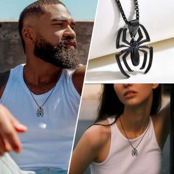 Hisatan Spiderman Gift Necklace Spider Pendant Necklace for Men, Silver/Gold/Black Stainless Steel Spider Chain Spider Man Christmas Gifts Jewelry for Spider-man Fans Men Women