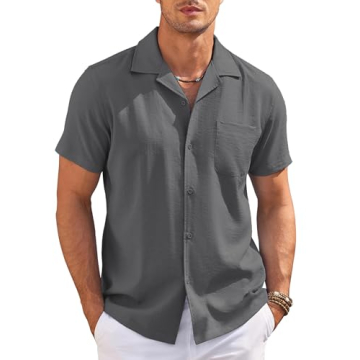COOFANDY Men Big and Tall Button Down Short Sleeve Summer Beach Shirt Untucked Vacation Fashion Text...