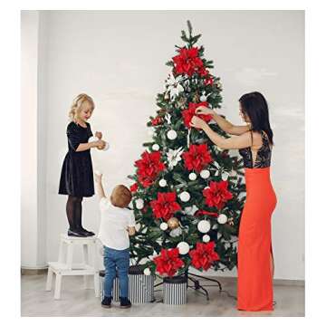 ABSOFINE 9'' Christmas Glittery Flower Ornaments Red Artificial Poinsettia Large Glitter Decorations for Christmas Tree Wreaths, 10 Pcs