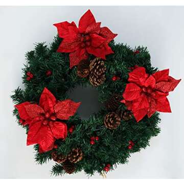 ABSOFINE 9'' Christmas Glittery Flower Ornaments Red Artificial Poinsettia Large Glitter Decorations for Christmas Tree Wreaths, 10 Pcs