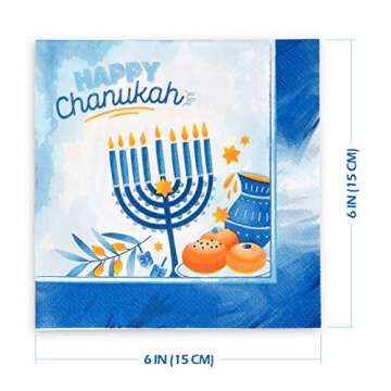 Hanukkah Napkins - 20 Pack - Hanukkah Paper Goods - Blue and White Chanukah Themed Party Supplies