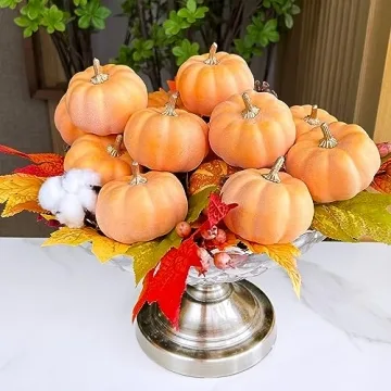 Winlyn 12 Pcs Artificial Orange Pumpkins for Decor