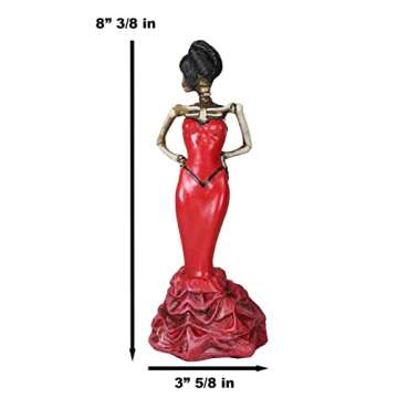 Ebros Day of The Dead Rose Diva Lady in Red Ballroom Gown Skeleton Statue 8.5" Tall Selfie Posing Su...