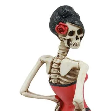 Ebros Day of The Dead Rose Diva Lady in Red Ballroom Gown Skeleton Statue 8.5" Tall Selfie Posing Sugar Skull DOD Dancer Figurine Viva De Calacas Danza De DAMA Gothic Macabre Collectible Sculpture
