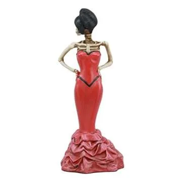 Ebros Day of The Dead Rose Diva Lady in Red Ballroom Gown Skeleton Statue 8.5" Tall Selfie Posing Sugar Skull DOD Dancer Figurine Viva De Calacas Danza De DAMA Gothic Macabre Collectible Sculpture