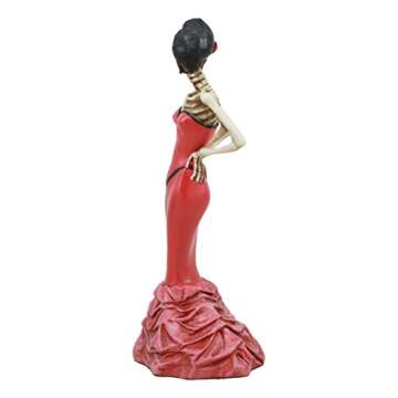 Ebros Day of The Dead Rose Diva Lady in Red Ballroom Gown Skeleton Statue 8.5" Tall Selfie Posing Sugar Skull DOD Dancer Figurine Viva De Calacas Danza De DAMA Gothic Macabre Collectible Sculpture
