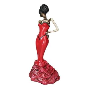 Ebros Day of The Dead Rose Diva Lady in Red Ballroom Gown Skeleton Statue 8.5" Tall Selfie Posing Sugar Skull DOD Dancer Figurine Viva De Calacas Danza De DAMA Gothic Macabre Collectible Sculpture