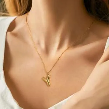 YeGieonr Initial Necklaces for Women, Dainty Gold Necklace with Bubble Letter, Stainless Steel Necklace with 18k Gold Plated, Jewelry Gifts for Women, Valentine’s Day (M)