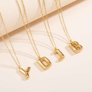 YeGieonr Initial Necklaces for Women, Dainty Gold Necklace with Bubble Letter, Stainless Steel Necklace with 18k Gold Plated, Jewelry Gifts for Women, Valentine’s Day (M)