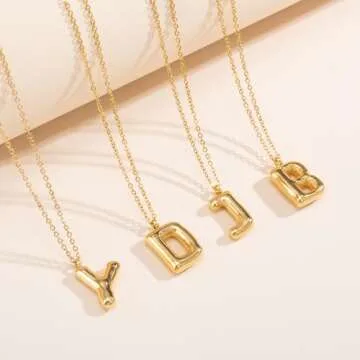 YeGieonr Initial Necklaces for Women, Dainty Gold Necklace with Bubble Letter, Stainless Steel Necklace with 18k Gold Plated, Jewelry Gifts for Women, Valentine’s Day (M)