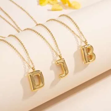 YeGieonr Initial Necklaces for Women, Dainty Gold Necklace with Bubble Letter, Stainless Steel Necklace with 18k Gold Plated, Jewelry Gifts for Women, Valentine’s Day (M)