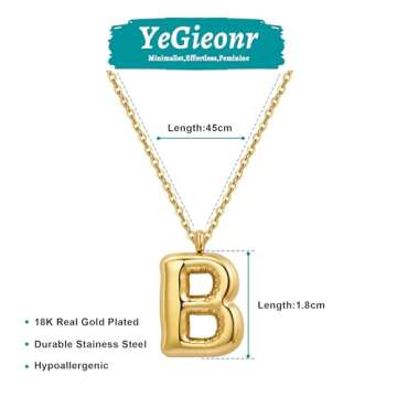 YeGieonr Initial Necklaces for Women, Dainty Gold Necklace with Bubble Letter, Stainless Steel Necklace with 18k Gold Plated, Jewelry Gifts for Women, Valentine’s Day (M)