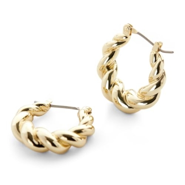 Ana Luisa Gold Hoop Earrings - Twisted Huggie Hoop Earrings - 14K Gold Plated Chunky Braided Hoop Ea...