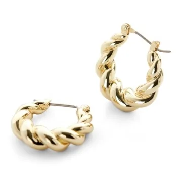 Ana Luisa Gold Hoop Earrings - Twisted Huggie Hoop Earrings - 14K Gold Plated Chunky Braided Hoop Ea...