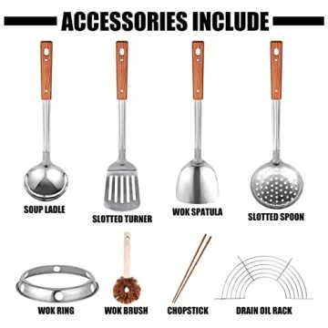 Teewe Hand Hammered Carbon Steel Wok Set with Accessories