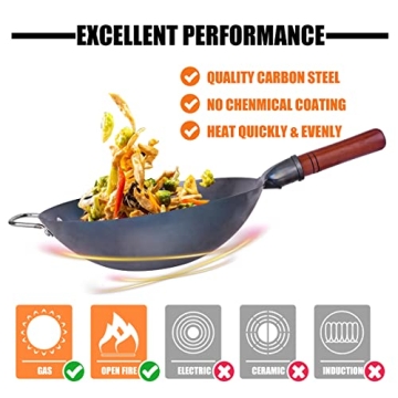Teewe Hand Hammered Carbon Steel Wok Set with Accessories