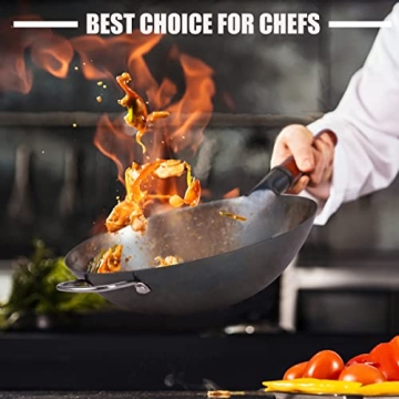 Teewe Hand Hammered Carbon Steel Wok Set with Accessories