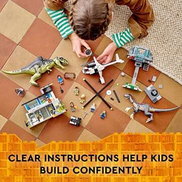 LEGO Jurassic World Giganotosaurus & Therizinosaurus Attack 76949 with 2 Dinosaur Toy Figures, ATV Car, Helicopter & Garage, Gifts for Kids, Boys and Girls