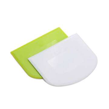 lasenersm 2 Pieces Dough Scraper Bowl Food-safe Plastic Dough Cutter Flexible Bench Multipurpose Food Scrappers for Bread Dough Cake Fondant Icing, White, Green