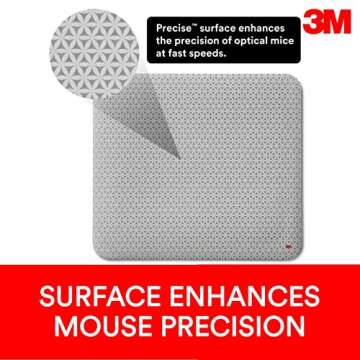 3M Precise Mouse Pad Enhances the Precision of Optical Mice at Fast Speeds, Easy to Clean, Stays in Place, 9 in x 8 in (MP114-BSD1)