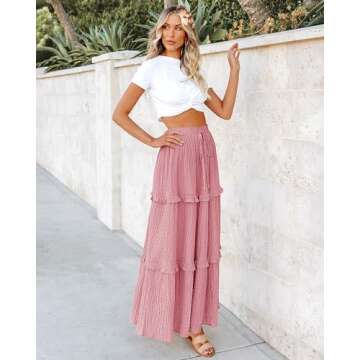 BTFBM Women's Long Summer Skirt 2025 Elegant High Waist Cocktail Party Wedding Guest Dress Flared A-Line Midi Skirts(Solid Pink,Small)