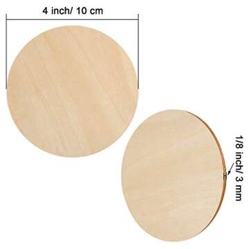 Boao 24 Pieces Unfinished Wood Circle Round Wood Pieces Blank Round Ornaments Wooden Cutouts for DIY Craft Project Decoration Laser Engraving Carving 4 Inch Diameter 1/8 Inch Thickness