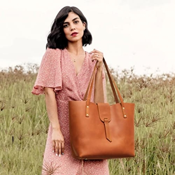 Stylish S-ZONE Leather Tote Bag for Daily Use and Work