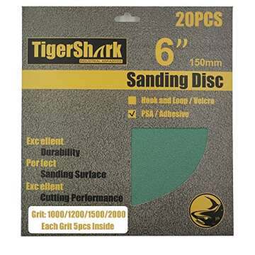 TigerShark 6 Inch No Hole Film Sanding Discs - Durable Wet & Dry Grit Assortment, PSA Adhesive Back