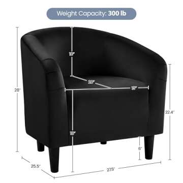 Yaheetech Barrel Chair, Modern Accent Chair Comfy Velvet Armchair Club Sofa Chair Vanity Chair for Living Room Bedroom Office Small Space, Black