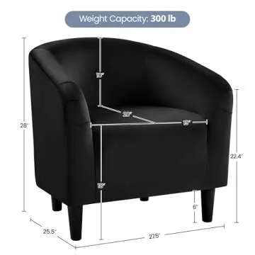 Yaheetech Barrel Chair, Modern Accent Chair Comfy Velvet Armchair Club Sofa Chair Vanity Chair for Living Room Bedroom Office Small Space, Black