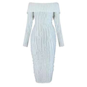 NRTHYE Women Sexy Off Shoulder Ruffles Dress Single Breasted Elegant Skinny Long Sleeve Bodycon Maxi Dress