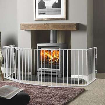 Bonnlo 120-Inch Wide Metal Baby Safety Fence/Play Yard Adjustable Fireplace Hearth BBQ Fire Gate Chr...
