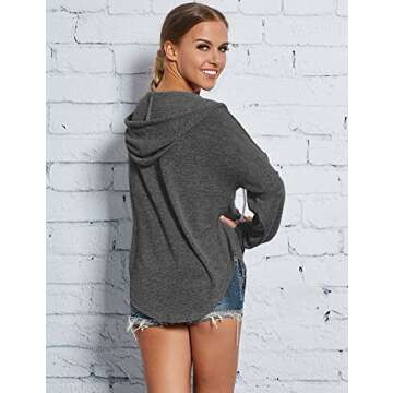 WLLW Womens Long Sleeve Deep V Neck Drawstring Sweatshirt Hoodies Tops Blouse (M, Dark Grey)