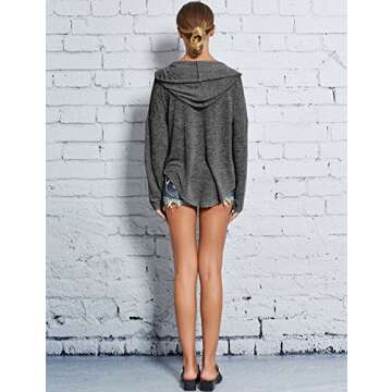 WLLW Womens Long Sleeve Deep V Neck Drawstring Sweatshirt Hoodies Tops Blouse (M, Dark Grey)