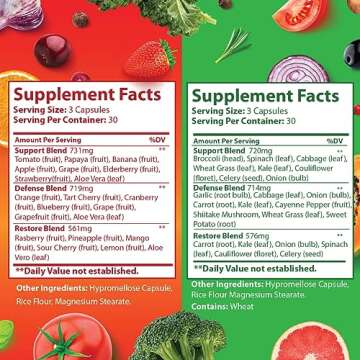 Just Ripe Nutrition Fruits and Veggies Supplement - 90 Fruit and 90 Vegetable Capsules - 100% Whole Natural Superfood - Filled with Vitamins and Minerals - Supports Energy Levels (1 Pack)